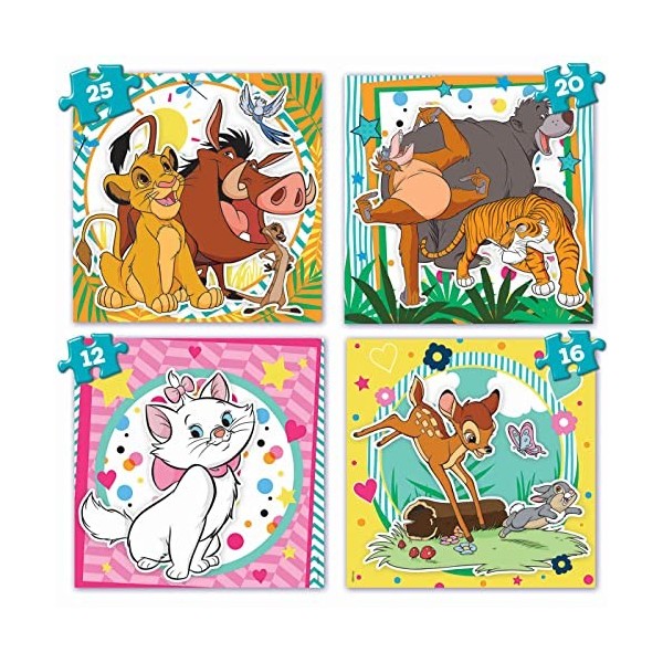 Educa - Valise Progressive Disney Animaux - 4 Puzzles progressistes de 12-16-20-25 pièces chacune - Mesure approximative du P