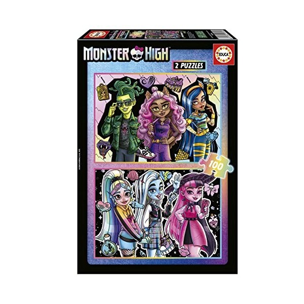 Educa - Ensemble de 2 Puzzles pour Enfants avec 100 pièces et Les Images de Monster High, mesures: 40 x 28 cm, recommandée de