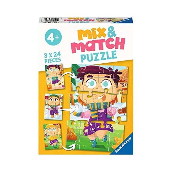 Ravensburger - Puzzle Enfant - Puzzle Mix&Match 3x24 pièces - Les animaux rigolos - Dès 4 ans - 05137