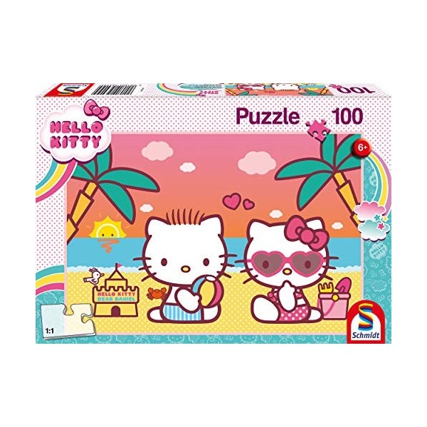 Schmidt Spiele- Hello Kitty, baignade Amusante, Puzzle pour Enfants de 100 pièces, 56409, Coloré