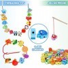 Jojoin - 2 en 1 Jouet Montessori de Pêche en Bois Magnétique | Fruit Légume Animal Perles en Bois 46 PCS - Jouets Puzzle J