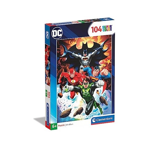Clementoni- Puzzle Superheroes DC Comics 104pzs Does Not Apply Supercolor Justice League-104 pièces, 6 Ans Enfant Dessin anim