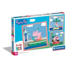 Clementoni- Peppa Pig Supercolor Pig-3x48 Enfants 5 Ans, Boîte De 3 48 Pièces , Puzzle Dessin Animé-Fabriqué en Italie, 2529