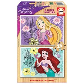 Educa - 2x25 Disney Princess - 2 Puzzles de Bois écologique résistant avec 25 pièces chacune, Amusement Double départ - Mesur