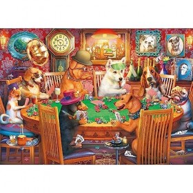 Trefl-Puzzle Hidden Shapes: Soirée de Jeux 1000 + 86 éléments-Trouvez Les Puzzles Formes cachées pour Les Amoureux des Chiens