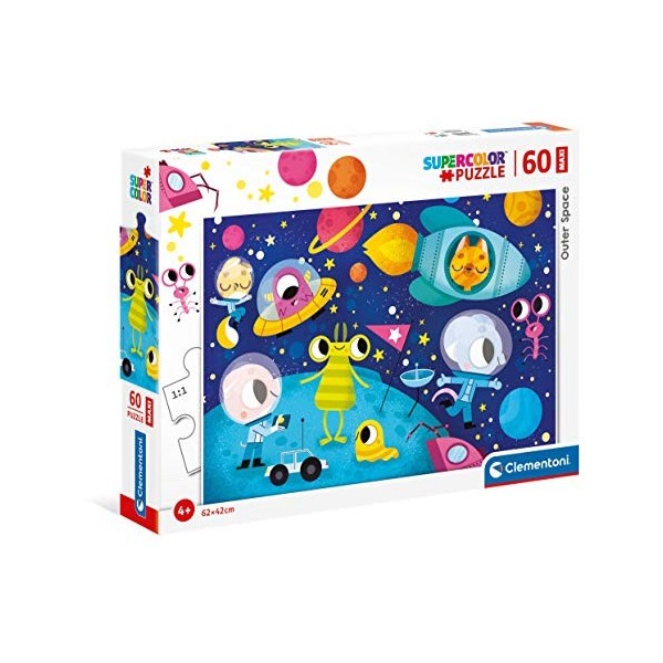 CLEMENTONI- Puzzle Maxi Espacio Exterior 60pzs Does Not Apply Italy Outer Space-60 pièces Enfant-fabriqué en Italie, 4 Ans et