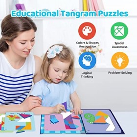 Tangram – Ensemble de Puzzles magnétiques pour Enfants de 3 à 8 Ans, Puzzle de Forme géométrique Classique avec 24 Cartes à M