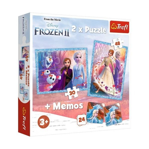 Trefl- Disney Frozen Reine des Neiges 2, 2 x Puzzle + mémos, pour Enfants à partir de 3 Ans, TR90814, Terre mystérieuse, 0