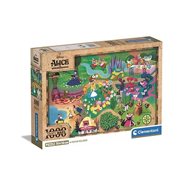 Clementoni Disney Maps Alice-1000 Pièces-Puzzle, Divertissement pour Adultes-Fabriqué en Italie, 39785