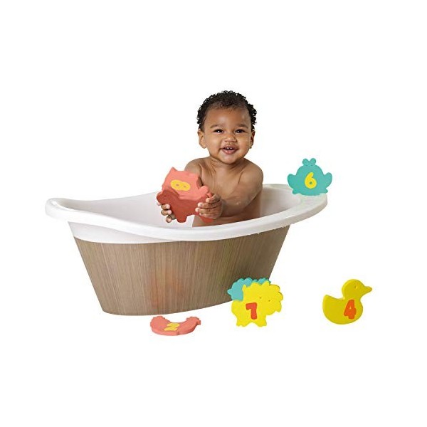 Clevamama Jouets de Bain Éducatif en Mousse pour lHeure du Bain pour Bébé, Coloré, 3 Mois, 10 Unités