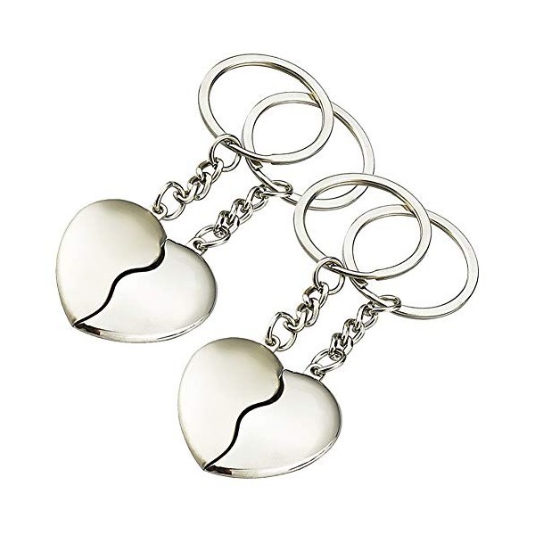 Personnalisé Couple Porte-clés Ensemble, FANDE Porte clé Coeur - 2 paires Coeur à Assembler - Gravure personnalisée, Keychain