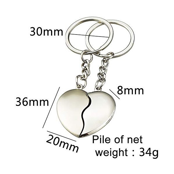 Personnalisé Couple Porte-clés Ensemble, FANDE Porte clé Coeur - 2 paires Coeur à Assembler - Gravure personnalisée, Keychain