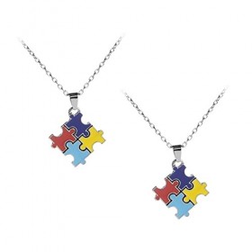 JECOMPRIS 2 Pièces Collier Casse-tête Décor Vintage Scie Sauteuse Puzzle En Cristal Pendentif Colliers Carré Décor Rétro Puzz