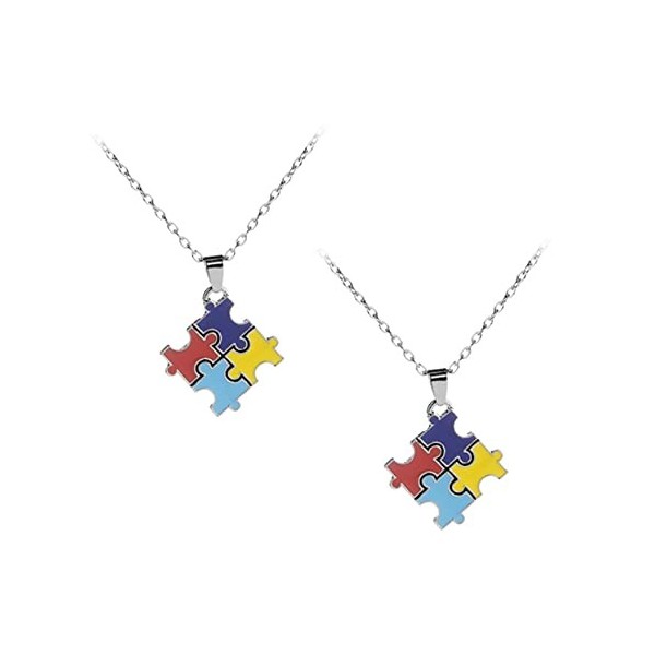 JECOMPRIS 2 Pièces Collier Casse-tête Décor Vintage Scie Sauteuse Puzzle En Cristal Pendentif Colliers Carré Décor Rétro Puzz