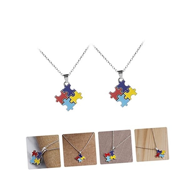 JECOMPRIS 2 Pièces Collier Casse-tête Décor Vintage Scie Sauteuse Puzzle En Cristal Pendentif Colliers Carré Décor Rétro Puzz