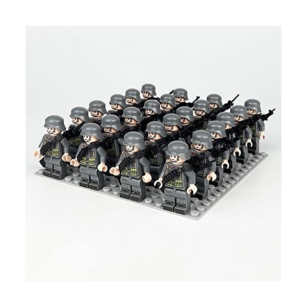 auMIN SWAT – Lot de 24 mini blocs de construction militaires, figurines de soldats allemands avec plaques de base, accessoire