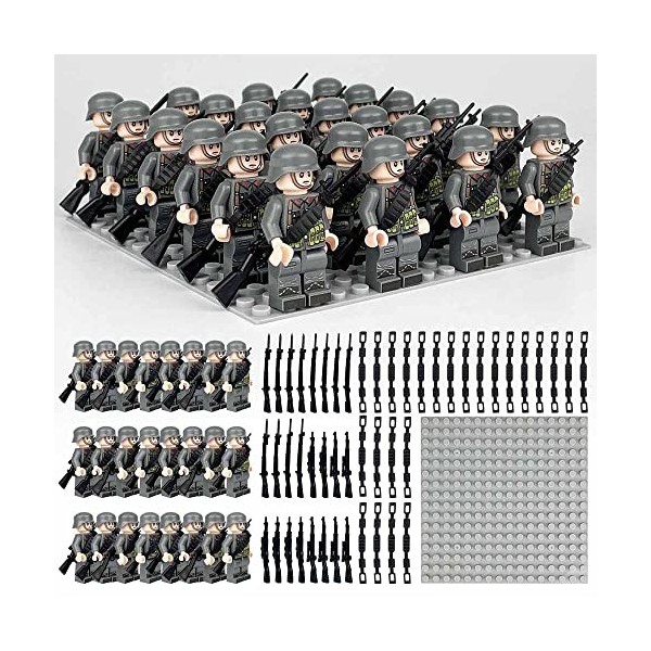 auMIN SWAT – Lot de 24 mini blocs de construction militaires, figurines de soldats allemands avec plaques de base, accessoire