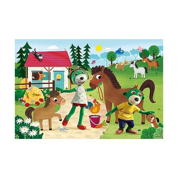 Trefl Junior-The Treflik Family Les Trefliki à lÉcurie-Puzzle 60 XXL Super Shape-Puzzle en Forme Originale, Loisir pour Enfa