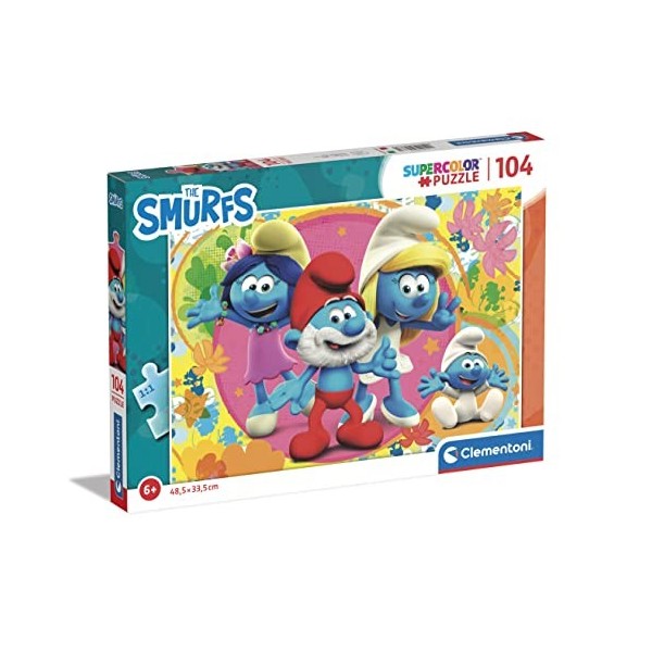 Clementoni- Puzzle Pitufos 104pzs Does Not Apply The Smurfs Supercolor Smurfs-104 pièces, 6 Ans Enfant Dessin animé-fabriqué 