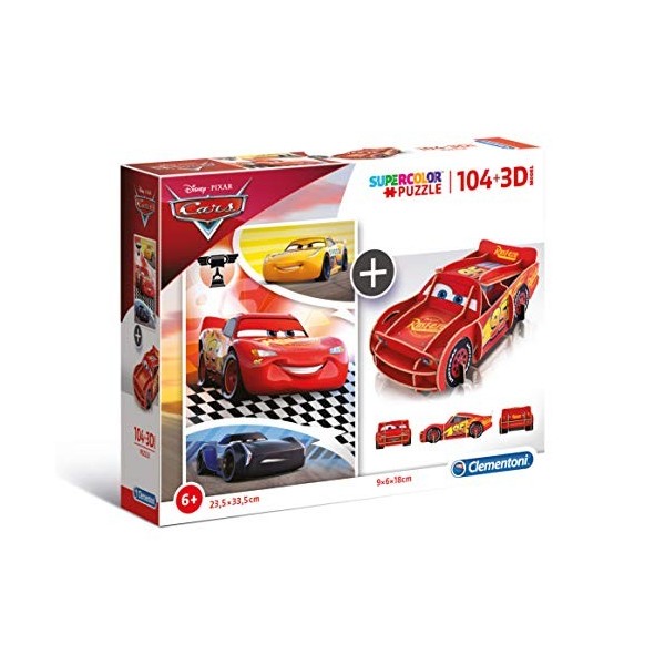 Clementoni- Puzzle 104 modèle 3D-Cars-104 pièces- 20160