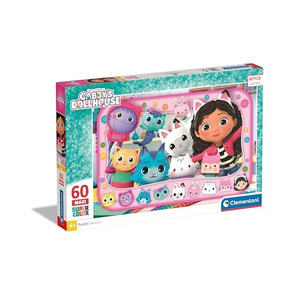 Clementoni Supercolor Gabbys Dollhouse – 60 Maxi pièces Enfants 4 Ans, Puzzle Dessins animés, fabriqué en Italie, 26598, Mul