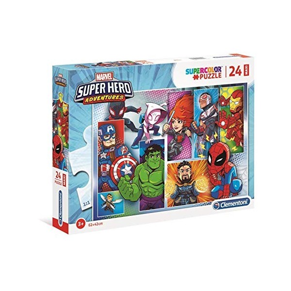 Clementoni- Puzzle Maxi Superhero 24pzs Marvel Other, 24208, Multicolore, One Size