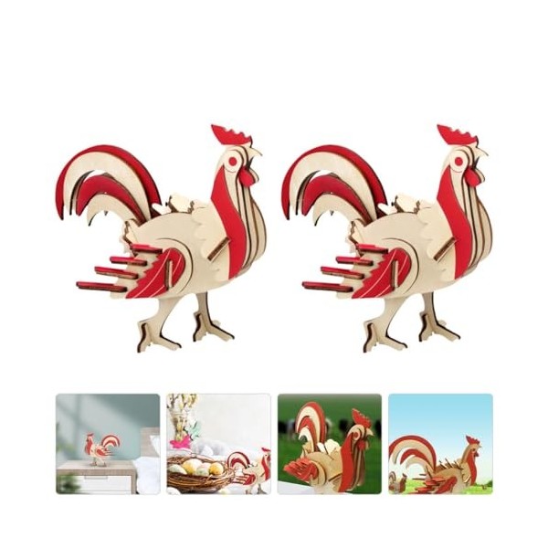 Yardwe 2 Ensembles Puzzle Coq en Bois Puzzle De Pâques Casse-tête Mécanique Figurines De Puzzle en Bois Jouet Puzzle Animal C