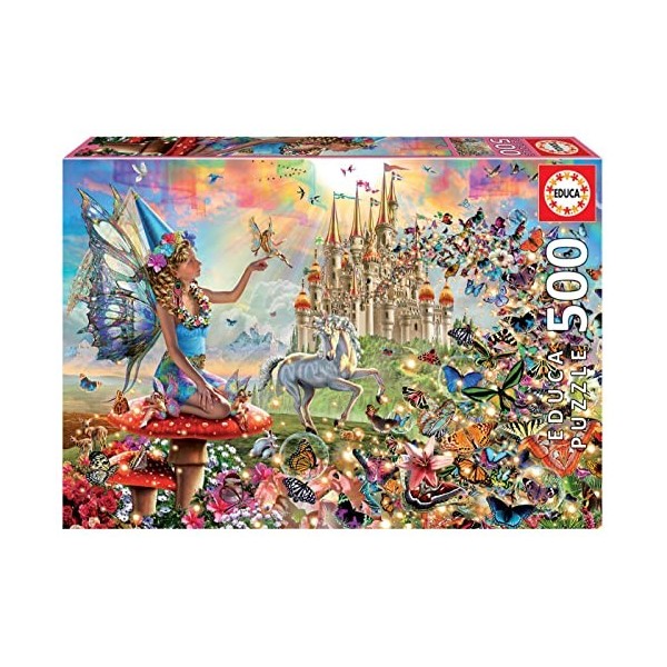 Educa - Puzzle de 500 pièces pour Enfants et Adultes | Fée et Papillons | Mesure : 48 x 34 cm | Inclut Fix Puzzle pour accroc