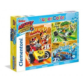 Clementoni - 25227 - Supercolor Puzzle - Mickey and the Roadster Racers - 3 x 48 Pièces - Disney - version allemande