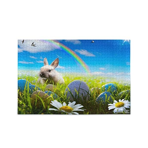 Puzzle Oeuf de lapin de Pâques - Champ de printemps - Arc-en-ciel - 500 pièces - Puzzle éducatif intellectuel décompressant -