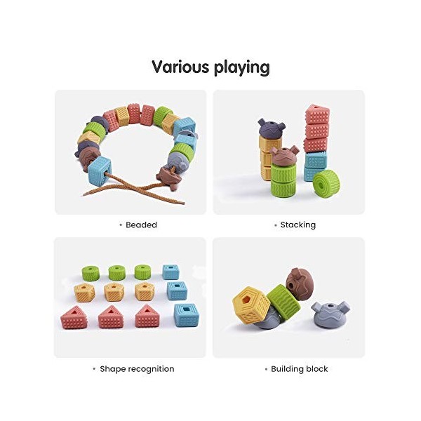 TUMAMA 18 pcs Bébé Blocs Jouets Chaîne Laçage Perles Ensemble Apprentissage Construction Souple Empilage Sensoriel Enfants Je