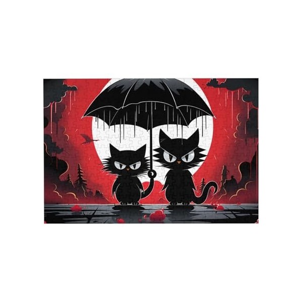 Puzzle de 300 pièces pour adultes - Chat noir mignon - Puzzle en bois - Décoration familiale - Parfait pour les cadeaux amusa