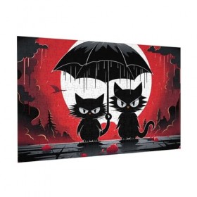 Puzzle de 300 pièces pour adultes - Chat noir mignon - Puzzle en bois - Décoration familiale - Parfait pour les cadeaux amusa