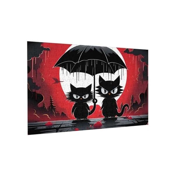 Puzzle de 300 pièces pour adultes - Chat noir mignon - Puzzle en bois - Décoration familiale - Parfait pour les cadeaux amusa