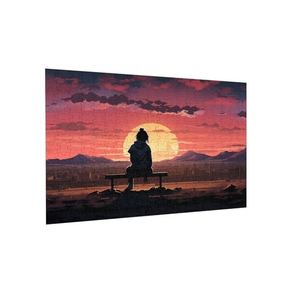 Puzzle de 300 pièces pour adultes - Banc de coucher de soleil - Puzzle en bois - Décoration familiale - Parfait pour les cade