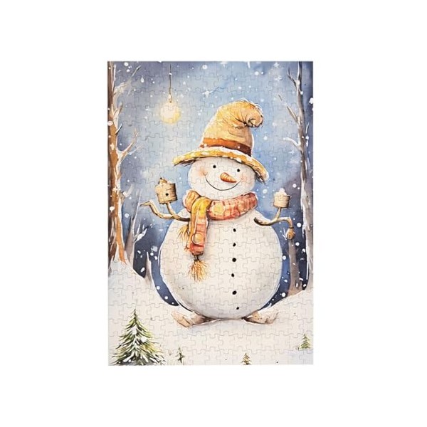 Puzzle de 300 pièces pour adultes Bonhomme de neige Jeu de défi Puzzle en bois Décoration familiale Parfait pour les cadeaux 