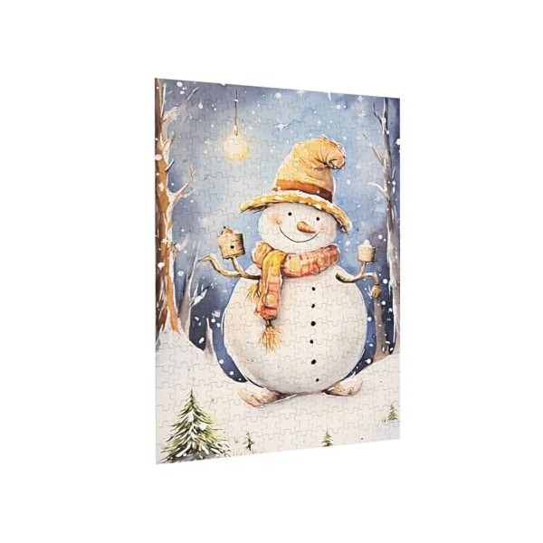 Puzzle de 300 pièces pour adultes Bonhomme de neige Jeu de défi Puzzle en bois Décoration familiale Parfait pour les cadeaux 