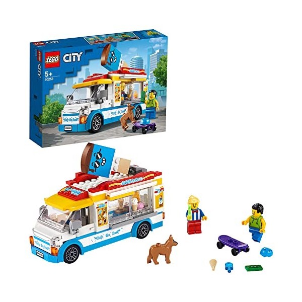 LEGO 60253 City Le Camion de la Marchande de Glace, avec Skateur et Figurine Chien, Jouet pour Filles et Garçons dès 5 Ans