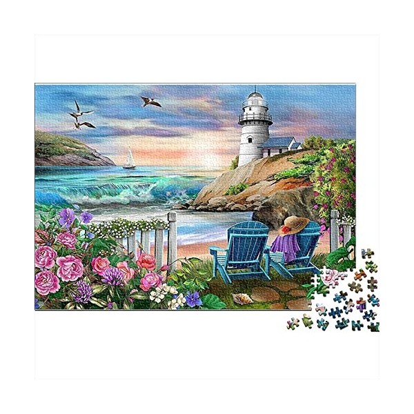 Puzzles pour Adultes 1000 pièces Phare de la mer - Paysage|A368 Puzzle Gradient Puzzle Difficile et Défi Jouet éducatif Anti-