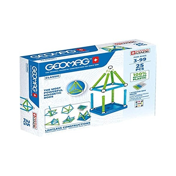 Geomag Classic - 25 Pieces- Magnetic Construction for Children - Green Collection - 100 Percent Recycled Plastic Educational 