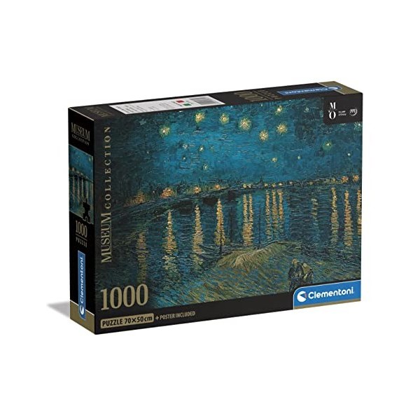 Clementoni- Museum Collection Van Gogh, Starry Night Over The Rhone-1000 Pièces-Puzzle, Divertissement pour Adultes-Fabriqué 