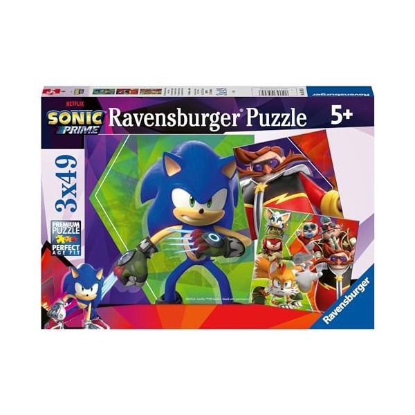 Ravensburger - Puzzle pour enfants - 3x49 pièces - Les aventures de Sonic - Dès 5 ans - Puzzle de qualité supérieure - 3 post