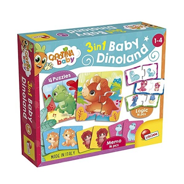 Lisciani - Baby Dinoland - 3 Jeux en 1 - Jeux Educatifs - Puzzles - Memo - Logique - Jeux Dinosaure - Pour Enfants de 1 à 4 a