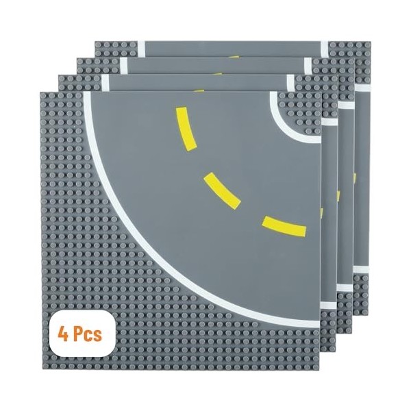 Strictly Briks - Lot de 4 plaques de Base recourbées - pour Construire des Routes/Villages/parkings - Compatible avec Toutes 