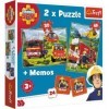 Trefl-90791 Fireman Sam, 2 x Puzzle + mémos, pour Enfants à partir de 3 Ans, TR90791, Pompiers en Action