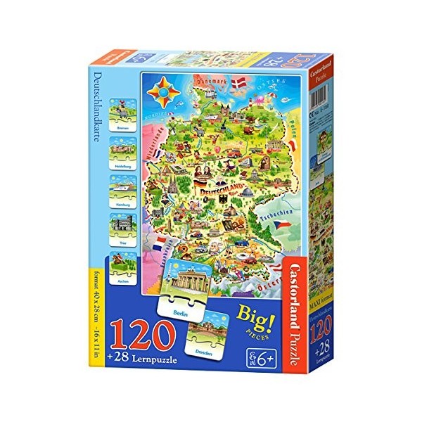 Castorland E-180 Carte dAllemagne Puzzle 120 + 28 Pièces -Couleur Aléatoires