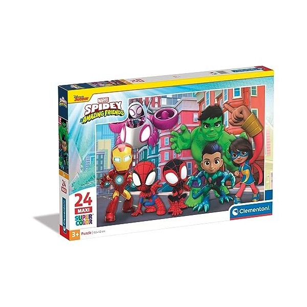 Clementoni- Marvel Spidey and His Amazing Friends Supercolor Friends-24 Maxi Pièces, Enfants 3 Ans, Puzzle Dessin Animé-Fabri