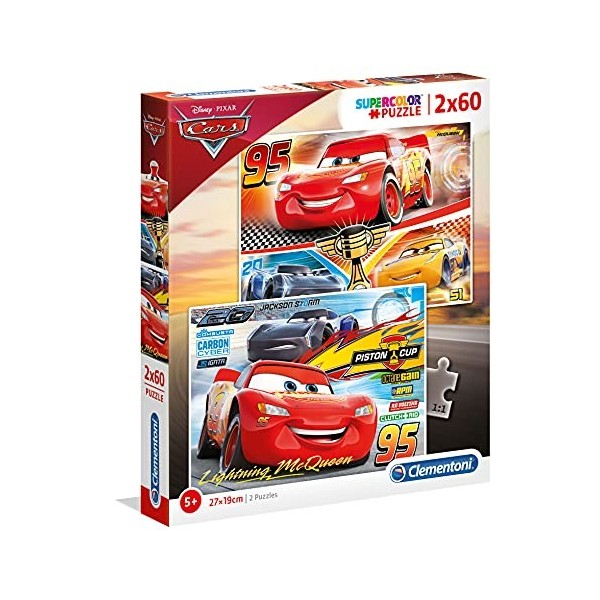 Clementoni- Pixar Disney Cars Clementoni-07131-Supercolor Collection 3-2 x 60 pièces, 07131, Multicolore