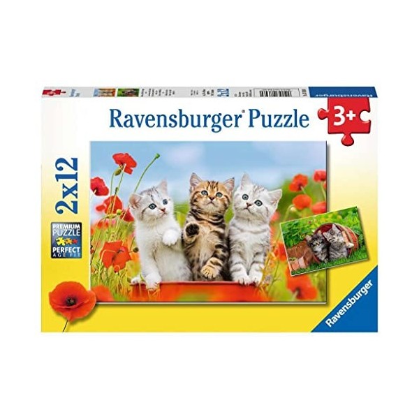 Ravensburger - Puzzle Enfant - Puzzles 2x12 p - La découverte des chats - Dès 3 ans - 07626