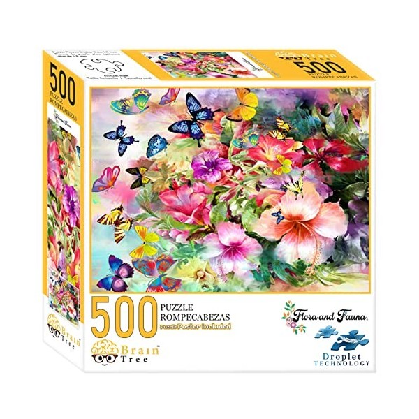 Brain Tree - Flora and Fauna Flower 500 Piece Puzzle: With Droplet Technology for Anti Glare & Soft Touch